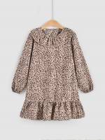 Midi Long Sleeve All Over Print Round Neck Girls Dresses 837