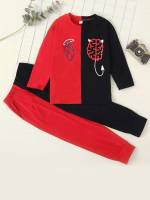 Regular Fit Multicolor Long Sleeve Colorblock Girls Two-piece Outfits 8101