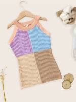 Rib-Knit Colorblock Sleeveless Short Girls Clothing 8578