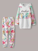 Regular Fit Floral Hooded Long Sleeve Girls Two-piece Outfits 9028