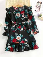  Floral Round Neck Long Sleeve Girls Dresses 1430