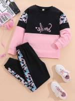 Sporty Round Neck Multicolor Long Sleeve Girls Clothing 4253