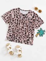  Short Sleeve Regular Leopard Girls Tops 763