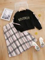  Round Neck Plaid Girls Clothing 175