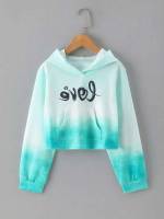 Hooded Crop Letter Multicolor Girls Sweatshirts 814