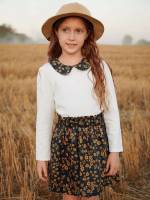  Floral Long Sleeve Multicolor Girls Two-piece Outfits 536