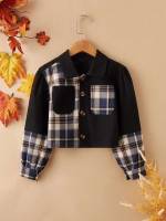 Plaid Long Sleeve Collar Girls Clothing 1132