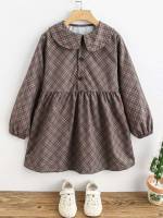 Long Sleeve Peter Pan Collar Short Plaid Girls Dresses 3761