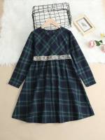  Long Sleeve Knee Length Tartan Kids Clothing 526