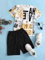 Round Neck Short Sleeve Multicolor Regular Fit Boys Two-piece Outfits 2852