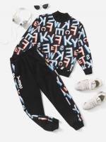  Letter Stand Collar Multicolor Boys Two-piece Outfits 6370