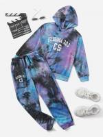 Hooded Letter Drawstring Boys Two-piece Outfits 692