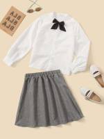 Bow Stand Collar Preppy Girls Two-piece Outfits 325