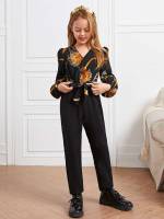 Dressy Regular Fit Chain Print Belted Girls Jumpsuits 4788