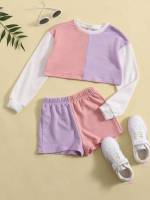 Colorblock  Round Neck Girls Clothing 5926