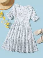 Regular Fit Ditsy Floral Ruffle Girls Clothing 405