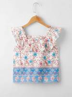 Square Neck Ruffle Floral Girls Tops 805