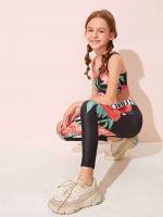 Slim Fit Floral Sporty Girls Two-piece Outfits 703