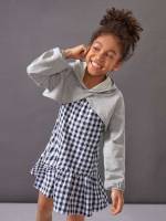 Multicolor Short Gingham Long Sleeve Girls Clothing 541