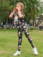 Regular Fit Casual Floral Girls Two-piece Outfits 9555