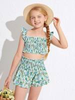  Square Neck Sleeveless Floral Kids Clothing 638