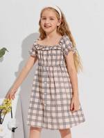 Cute Multicolor Tartan Ruffle Girls Clothing 427