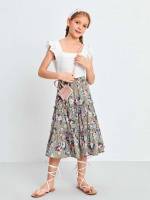 Boho Floral Ruffle Regular Fit Girls Two-piece Outfits 792