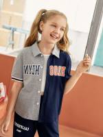 Short Sleeve Button Front Collar Girls Clothing 235