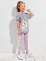 Regular Fit Casual Short Sleeve Girls Two-piece Outfits 6780