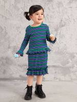 Striped Multicolor Dressy Regular Fit Toddler Girls Tops 4486