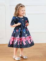 Bow Long Multicolor Floral Toddler Girl Partywear 634