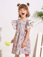  Multicolor Regular Fit Ditsy Floral Toddler Girl Dresses 286