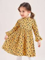 Multicolor Ditsy Floral Ruffle Knee Length Toddler Girl Dresses 411