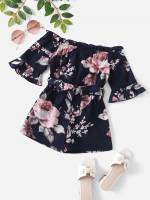 Off the Shoulder Half Sleeve Short Belted Kids Clothing 3890