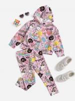 Hooded Multicolor  Toddler Girl Two-piece Outfits 433