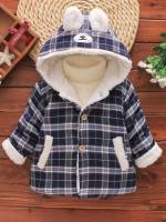 Patched Short Plaid Long Sleeve Toddler Boys Clothing 5418