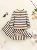  Striped Multicolor Toddler Boy Two-piece Outfits 4234