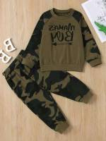 Multicolor Casual Letter Regular Fit Toddler Boy Two-piece Outfits 7474