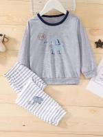  Striped Contrast Binding Toddler Boys Clothing 345