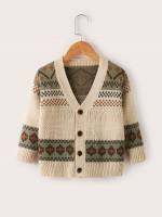 V neck Button Front Geometric Casual Kids Clothing 115