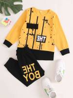 Regular Fit Multicolor Long Sleeve Toddler Boy Two-piece Outfits 5654