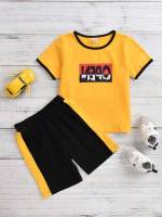 Round Neck Regular Fit Contrast Binding Toddler Boys Clothing 8797