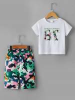  Short Sleeve Round Neck Multicolor Kids Clothing 9370