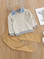  Casual Striped Multicolor Toddler Boy Two-piece Outfits 2804