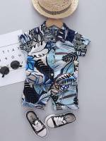 Tropical Button Front Collar Toddler Boy Two-piece Outfits 1450