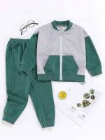 Colorblock Casual Baseball Collar Toddler Boys Clothing 3846