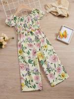 Floral Short Sleeve Boho Belted Toddler Girl Jumpsuits 320