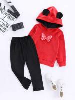 Hooded Regular Fit Multicolor Toddler Girl Two-piece Outfits 8410