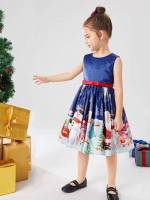 Round Neck Bow Christmas Kids Clothing 3824