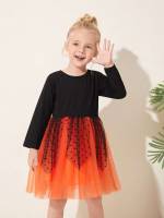 Multicolor Knee Length Round Neck Contrast Mesh Kids Clothing 740